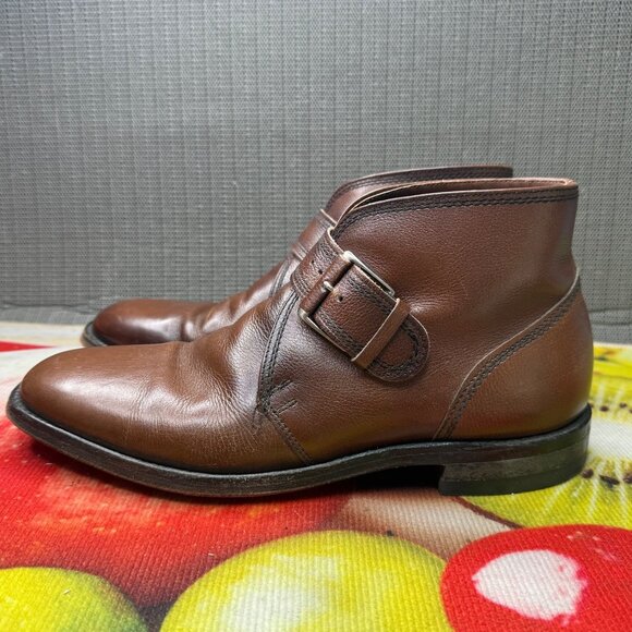 Hanover Mens Size 10 C Brown Leather Monk Strap Buckle Ankle Boots